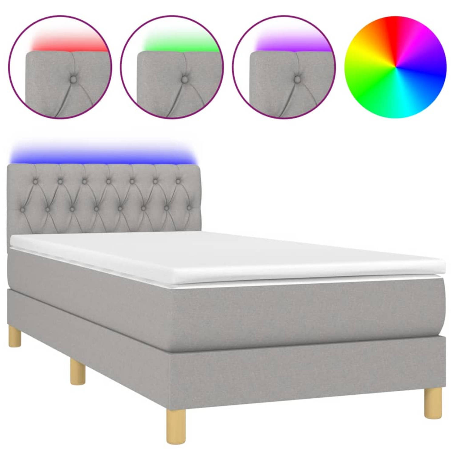 The Living Store Boxspring met matras en LED stof lichtgrijs 90x200 cm - Boxspring - Boxsprings - Bed - Slaapmeubel - Boxspringbed - Boxspring Bed - Tweepersoonsbed - Bed Met Matra