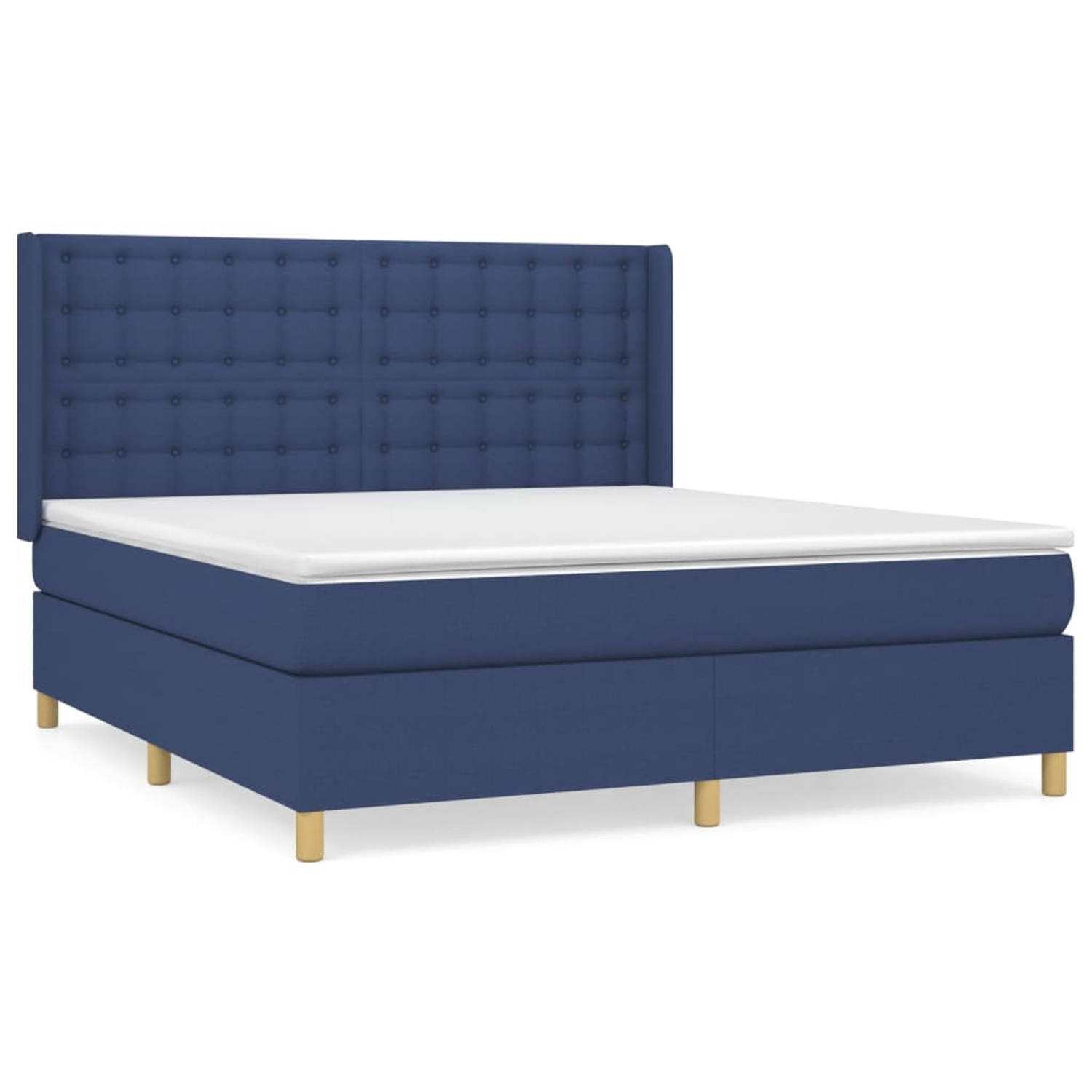 The Living Store Boxspring Bed - Blauw - 203 x 183 x 118/128 cm - Pocketvering Matras - Middelharde Ondersteuning - Huidvriendelijk Topmatras