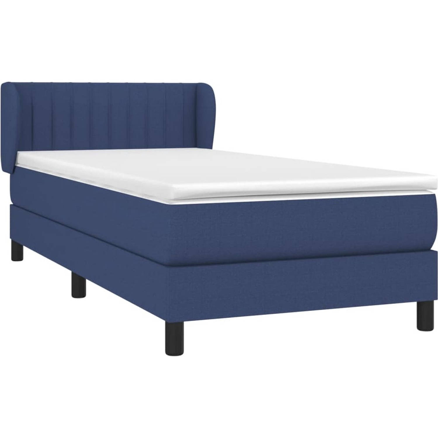 The Living Store Boxspringbed - Blauw Stof - 203x83x78/88 cm - Pocketvering matras - Middelharde ondersteuning - Huidvriendelijk topmatras