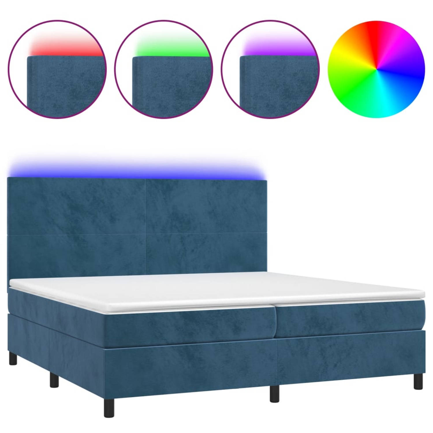The Living Store Boxspring met matras en LED fluweel donkerblauw 200x200 cm - Bed