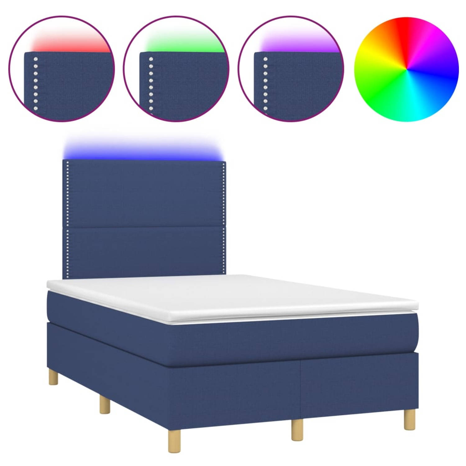 The Living Store Boxspring met matras en LED stof blauw 120x200 cm - Boxspring - Boxsprings - Bed - Slaapmeubel - Boxspringbed - Boxspring Bed - Tweepersoonsbed - Bed Met Matras -