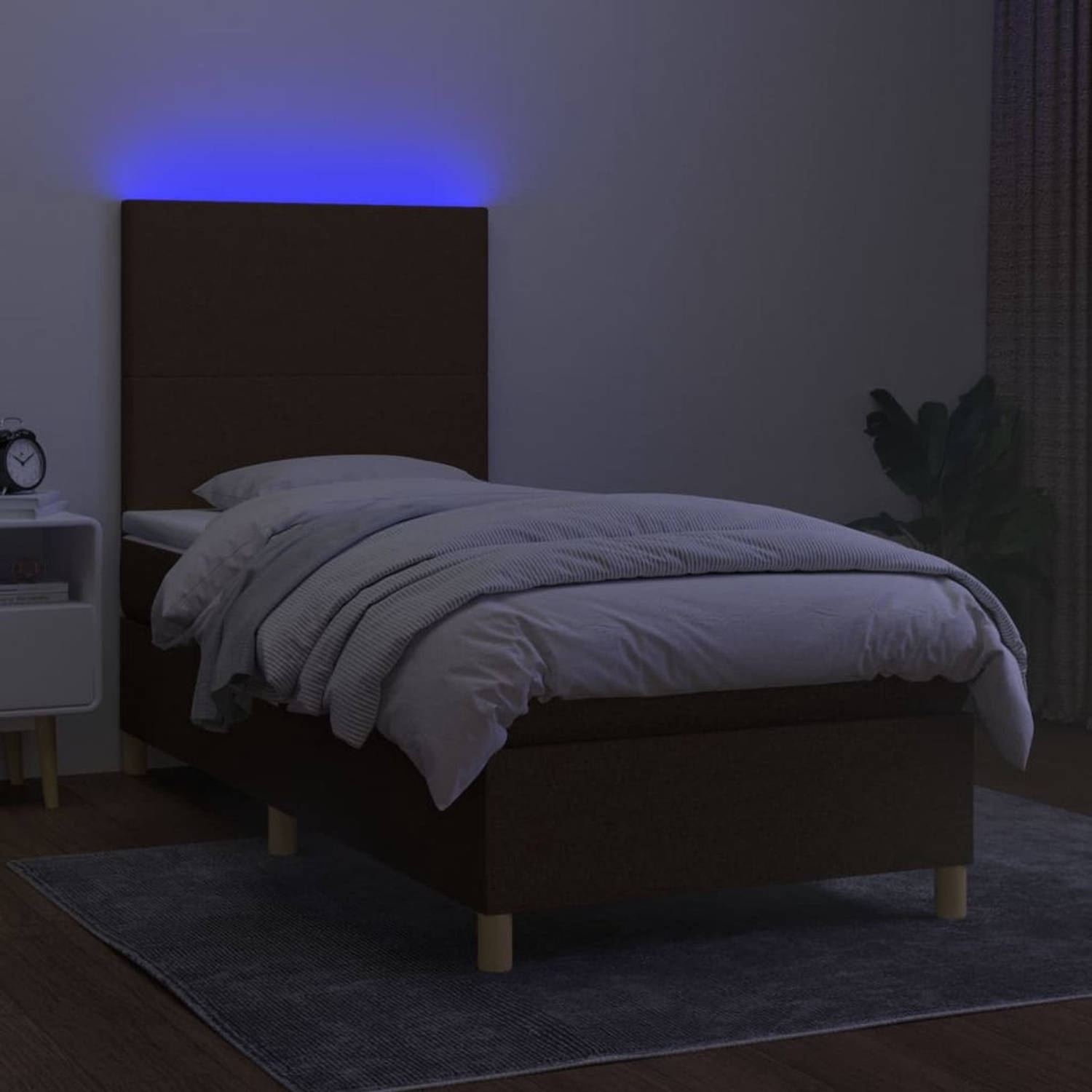 The Living Store Boxspring Bed - donkerbruin - 203 x 80 x 118/128 cm - Pocketvering matras - Huidvriendelijk topmatras - Kleurrijke LED-verlichting