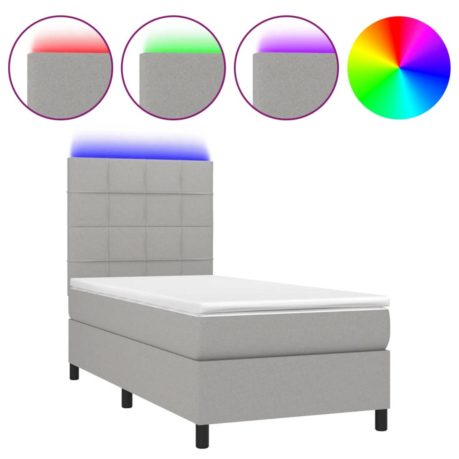 The Living Store Bed LED-light - 203 x 100 cm - Light Grey - Breathable and Durable - Adjustable Headboard - Colorful LED Lighting - Pocket Spring Mattress - Skin-friendly Top Matt