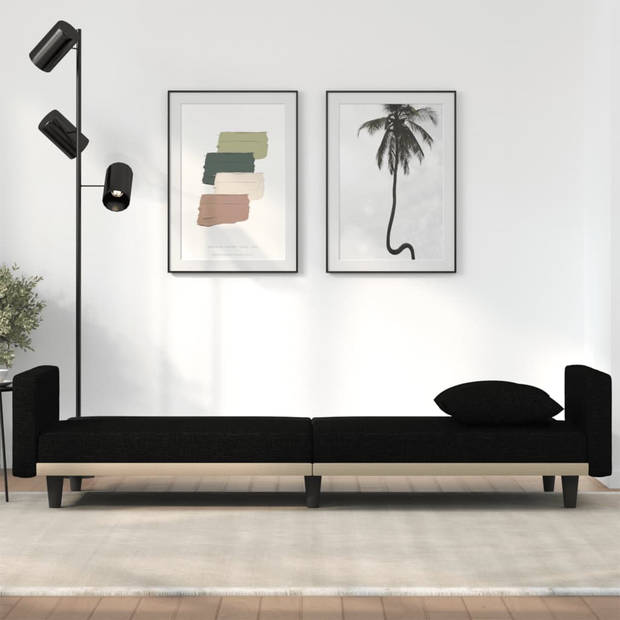 The Living Store Slaapbank - Zwart - 220 x 89 x 70 cm - Verstelbare rugleuning