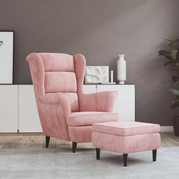 vidaXL Fauteuil met voetenbank fluweel roze