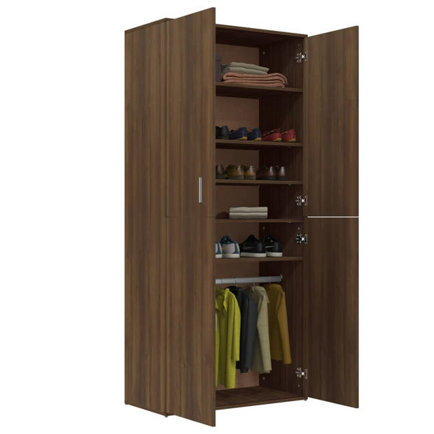 The Living Store Schoenenkast Bruineiken - 80x39x178 cm - 2 deuren - 6 vakken