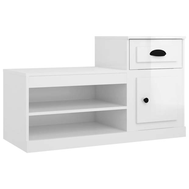 The Living Store Schoenenkast - Hoge en Lage kast - Hoogglans Wit - 100 x 42 x 60 cm (L x B x H)