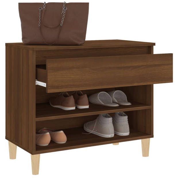 The Living Store Schoenenkast - Bruineiken - 70 x 36 x 60 cm - Bewerkt hout - Opbergruimte - Stabiel