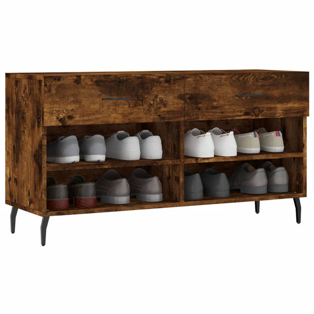 The Living Store Schoenenkast - Gerookt eiken - 102 x 35 x 55 cm - Duurzaam - 2 lades - 4 planken