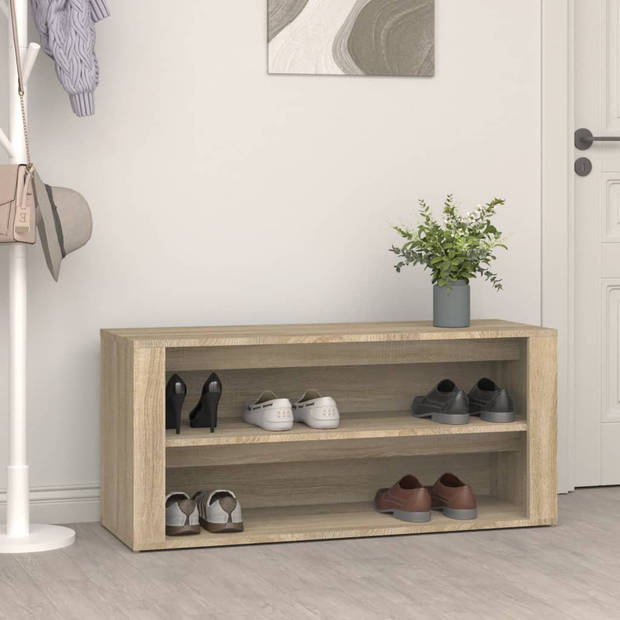 The Living Store Schoenenrek - Hout - 100 x 35 x 45 cm - Sonoma Eiken