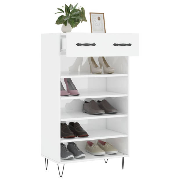 The Living Store Schoenenkast - Elegant - 60 x 35 x 105 cm - Hoogglans wit