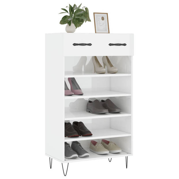 The Living Store Schoenenkast - Elegant - 60 x 35 x 105 cm - Hoogglans wit