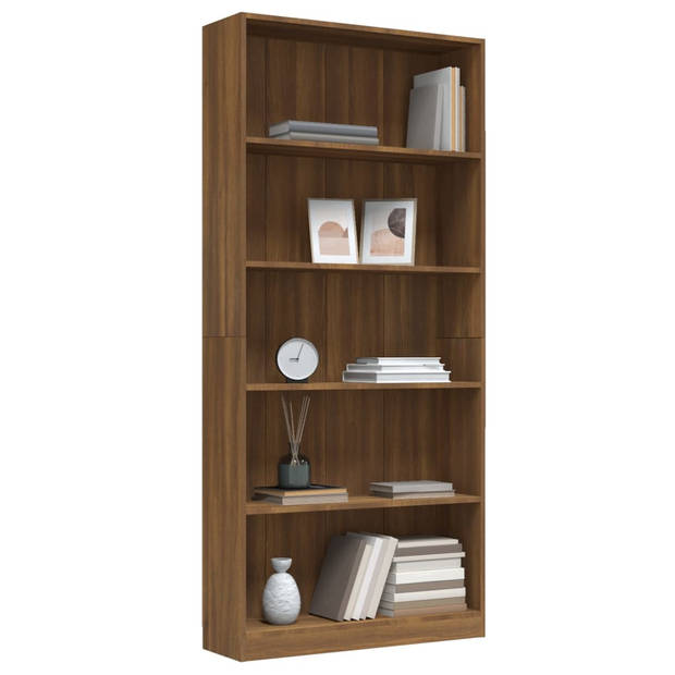 The Living Store Boekenkast - Bruineiken - 80 x 24 x 175 cm - 5-laags