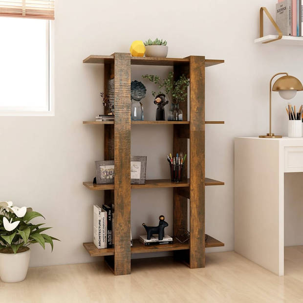 The Living Store Boekenkast Gerookt Eiken - 80 x 30 x 123.5 cm - Kast/Scheidingswand - Montage vereist - Wandmontage