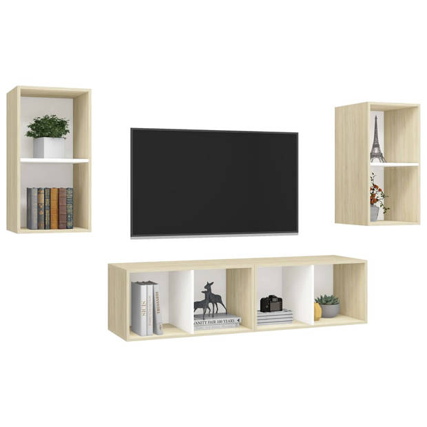 The Living Store Tv-meubelset - wit en sonoma eiken - 37 x 37 x 72 cm - 4 stuks