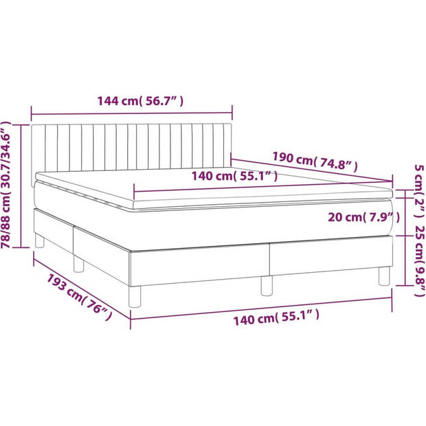 The Living Store Boxspring Bed - Crème - 193x144x78/88 cm - Verstelbaar hoofdbord - LED-verlichting - Pocketvering