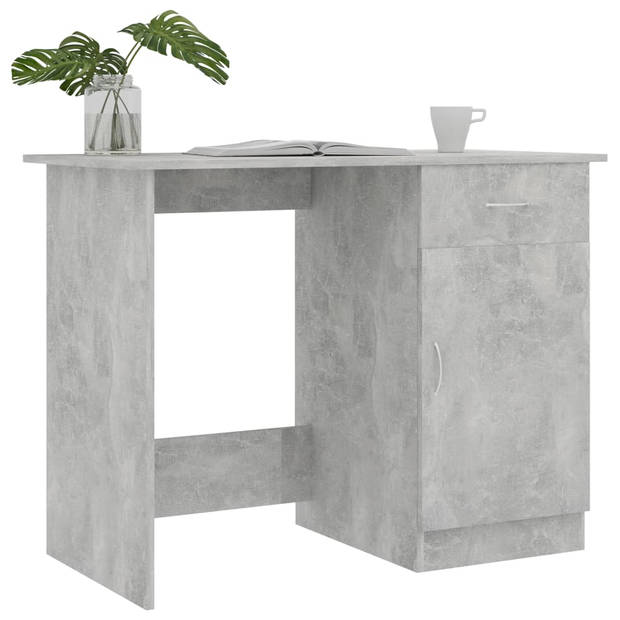 The Living Store Bureau Strak en Modern - Bewerkt Hout - 100 x 50 x 76 cm - Betongrijs