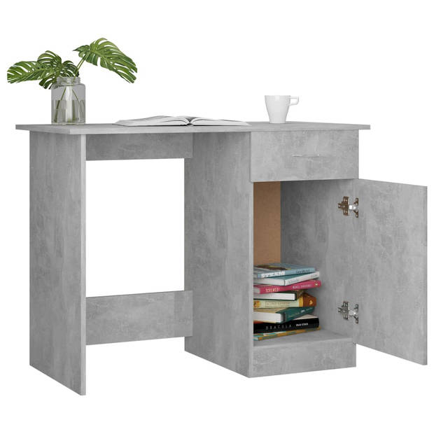 The Living Store Bureau Strak en Modern - Bewerkt Hout - 100 x 50 x 76 cm - Betongrijs