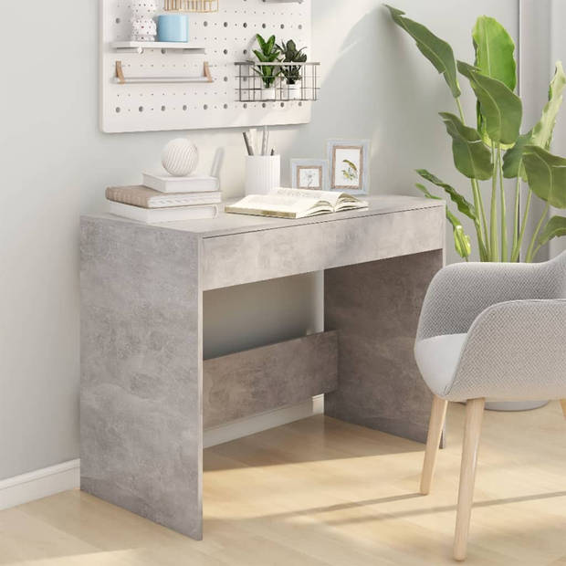 The Living Store Bureau X Betongrijs - 101x50x76.5 cm - Stevige en stabiele werktafel met 2 lades en gemakkelijk