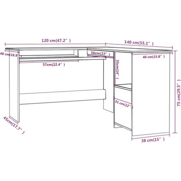 The Living Store Hoekbureau L - Bureau - 120x140x75 - Wit