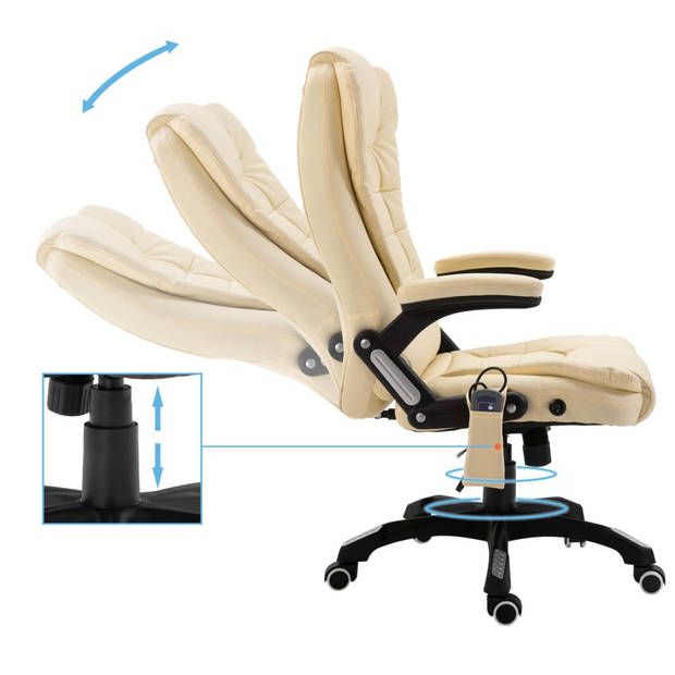 The Living Store Kantoorstoel Ergonomisch - Crème - 68 x 71 x (110-119) cm - 6-punts massage - verwarming