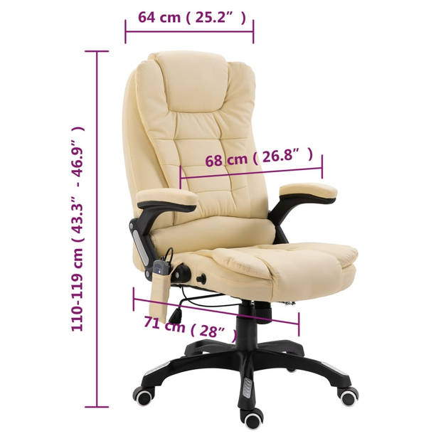 The Living Store Kantoorstoel Ergonomisch - Crème - 68 x 71 x (110-119) cm - 6-punts massage - verwarming