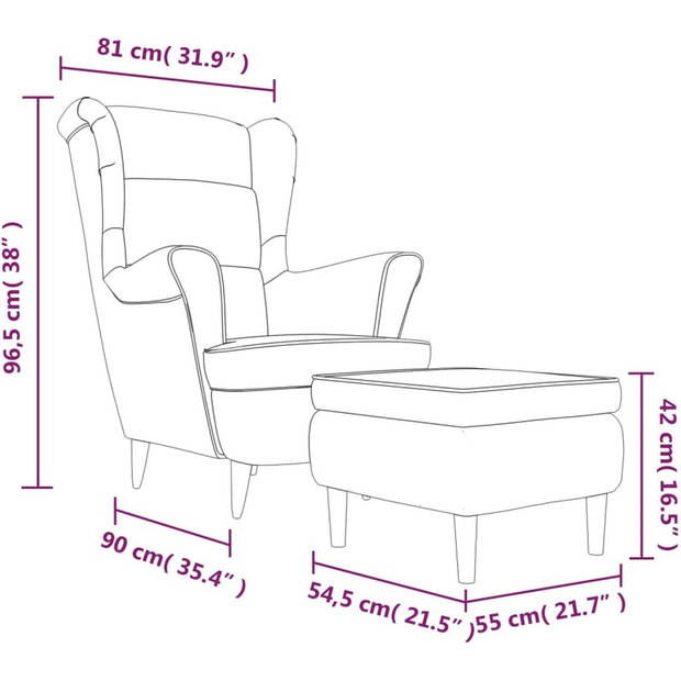 The Living Store Relaxstoel - Armstoel en Voetenbank - Lichtgroen - 81x90x96.5 cm - Fluwelen materiaal