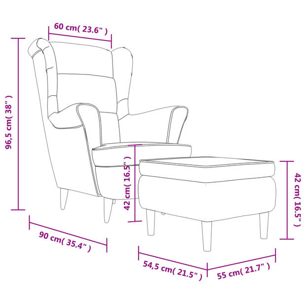 vidaXL Fauteuil met voetenbank fluweel lichtgrijs