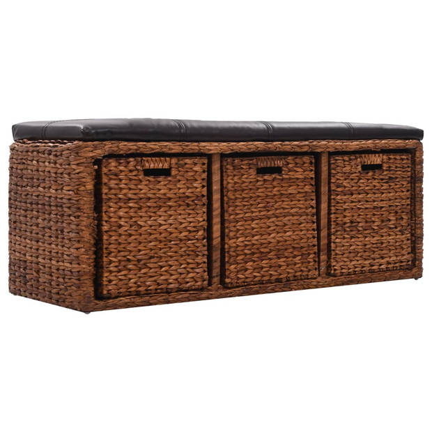 The Living Store Bank Zeegras - 105 x 40 x 42 cm - Met 3 manden - Bruin/Zwart - Polyurethaan