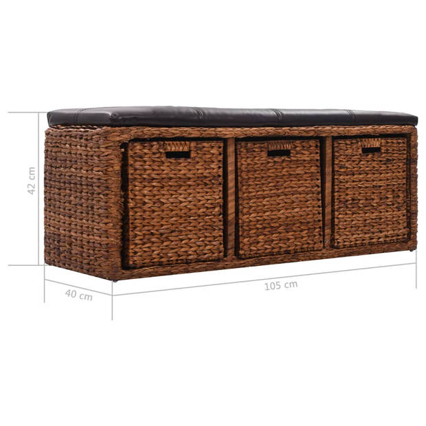 The Living Store Bank Zeegras - 105 x 40 x 42 cm - Met 3 manden - Bruin/Zwart - Polyurethaan