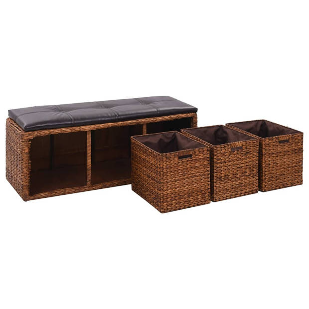 The Living Store Bank Zeegras - 105 x 40 x 42 cm - Met 3 manden - Bruin/Zwart - Polyurethaan