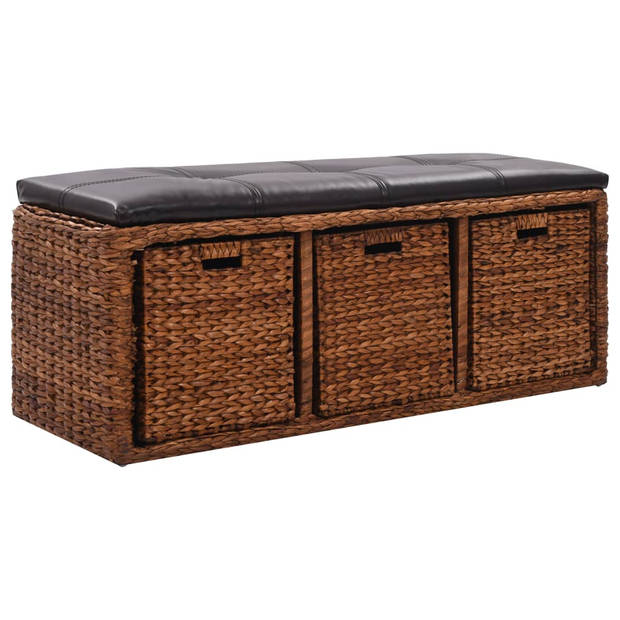 The Living Store Bank Zeegras - 105 x 40 x 42 cm - Met 3 manden - Bruin/Zwart - Polyurethaan