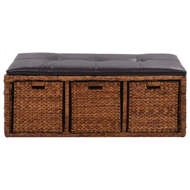 The Living Store Bank Zeegras - 105 x 40 x 42 cm - Met 3 manden - Bruin/Zwart - Polyurethaan