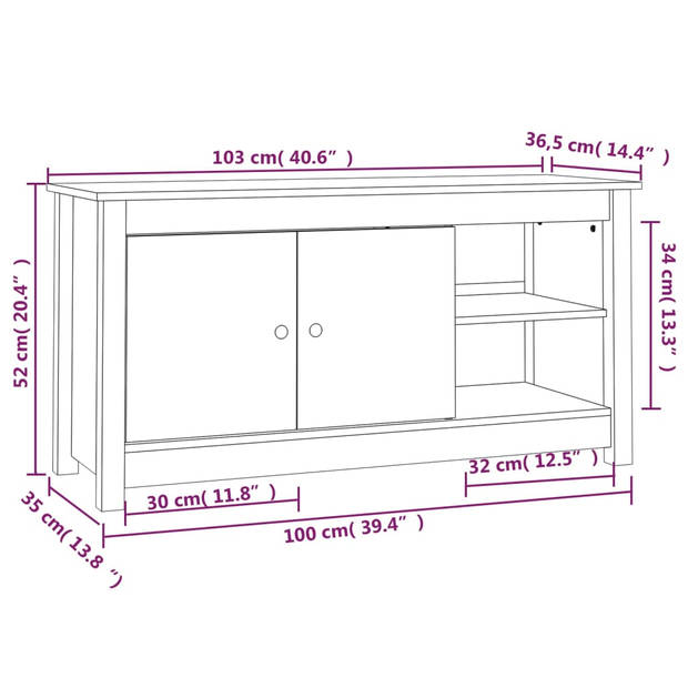 The Living Store TV-meubel - Grenenhout - 103x36.5x52 cm - Grijs