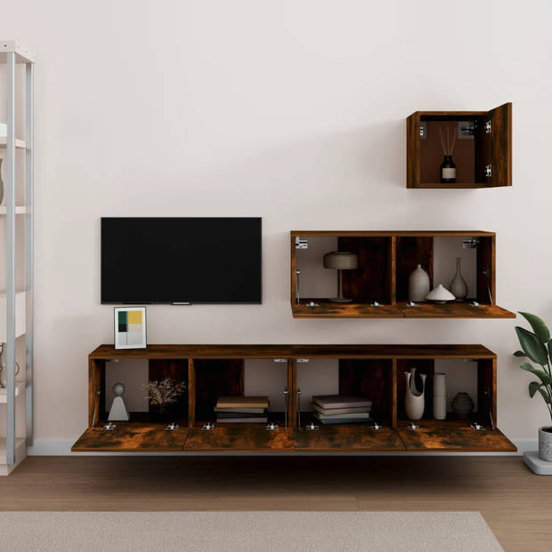 The Living Store Tv-meubelset - Gerookt Eiken - 30.5 x 30 x 30 cm - 80 x 30 x 30 cm - Wandmontage ontwerp