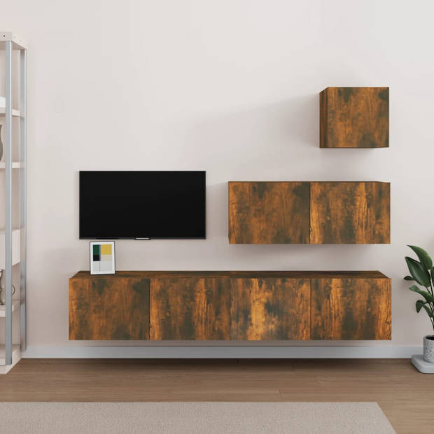 The Living Store Tv-meubelset - Gerookt Eiken - 30.5 x 30 x 30 cm - 80 x 30 x 30 cm - Wandmontage ontwerp