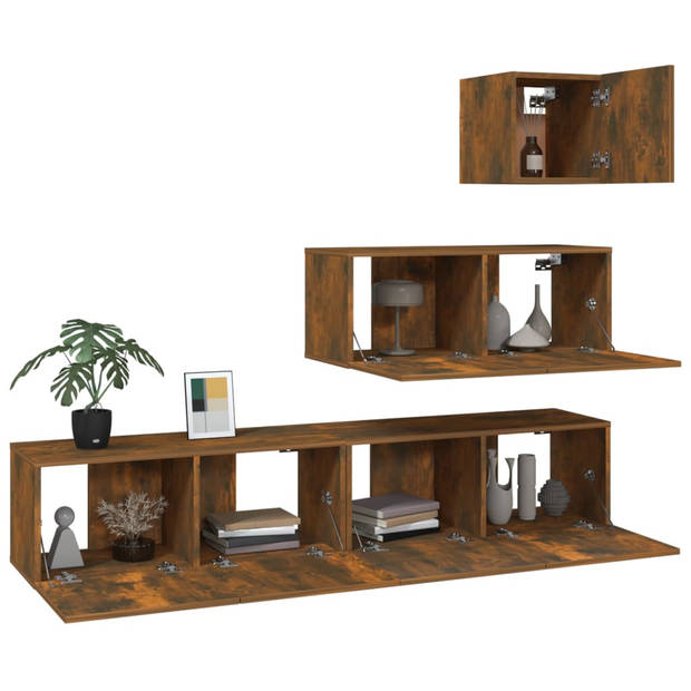 The Living Store Tv-meubelset - Gerookt Eiken - 30.5 x 30 x 30 cm - 80 x 30 x 30 cm - Wandmontage ontwerp