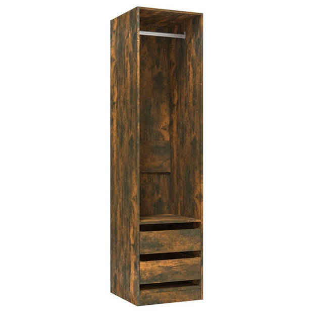 The Living Store Garderobekast Smoked Eiken - 50x50x200 cm - Met 2 lades - ophangstang