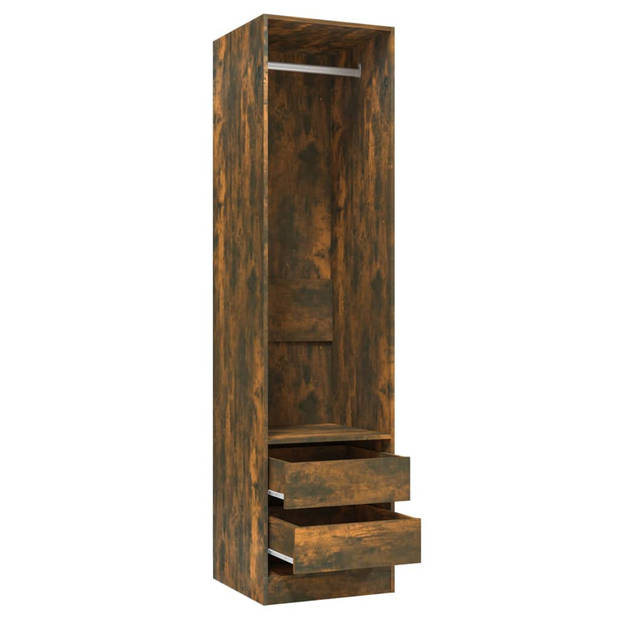 The Living Store Garderobekast Smoked Eiken - 50x50x200 cm - Met 2 lades - ophangstang