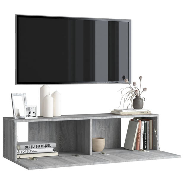 The Living Store TV-meubel - - 120 x 30 x 30 cm - Kleur- Grijs Sonoma Eiken - Materiaal- Bewerkt Hout