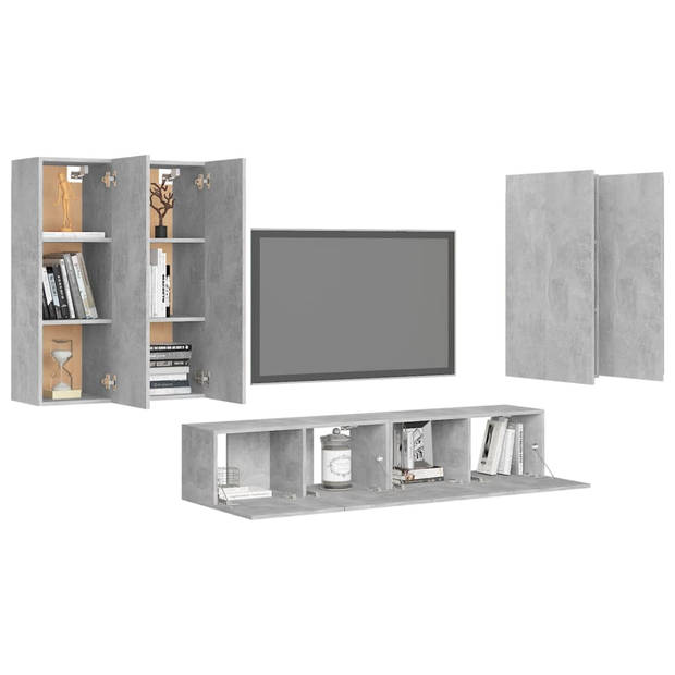 The Living Store Televisiemeubelset Betongrijs - 2x 80x30x30 cm / 4x 30.5x30x90 cm