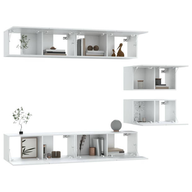 The Living Store TV-meubelset - Hoogglans wit - 4x 80x30x30 cm - 2x 60x30x30 cm