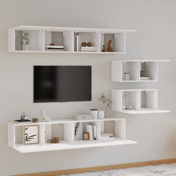 The Living Store TV-meubelset - Hoogglans wit - 4x 80x30x30 cm - 2x 60x30x30 cm