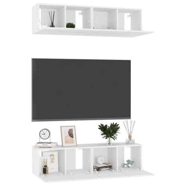 The Living Store Televisiemeubel - Stereokast - Hoogglans wit - 60 x 30 x 30 cm