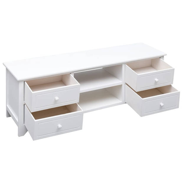 The Living Store TV-meubel - Massief paulowniahout - Wit - 108 x 30 x 40 cm - 2 vakken - 4 lades