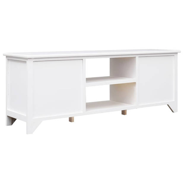 The Living Store TV-meubel - Massief paulowniahout - Wit - 108 x 30 x 40 cm - 2 vakken - 4 lades