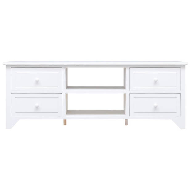 The Living Store TV-meubel - Massief paulowniahout - Wit - 108 x 30 x 40 cm - 2 vakken - 4 lades