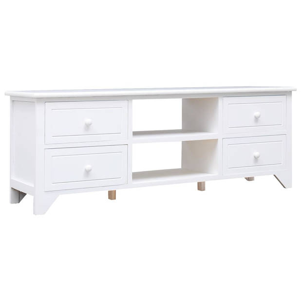 The Living Store TV-meubel - Massief paulowniahout - Wit - 108 x 30 x 40 cm - 2 vakken - 4 lades