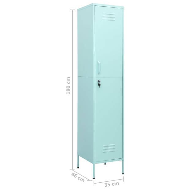 The Living Store Lockerkast - Mint - 35 x 46 x 180 cm - Staal - Met slot en verstelbare schappen