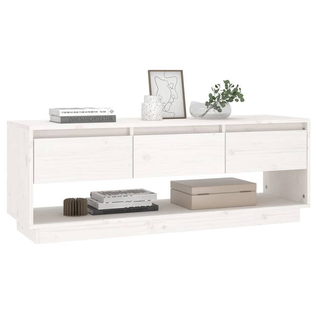 The Living Store Zwevend TV-meubel - Grenen - 110.5 x 34 x 40 cm - Wit